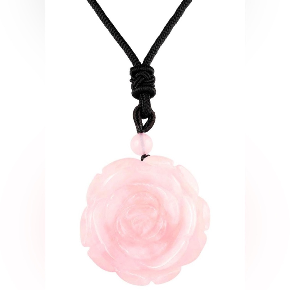 Pink Rose Pendant Rose Quartz Gemstone Necklace